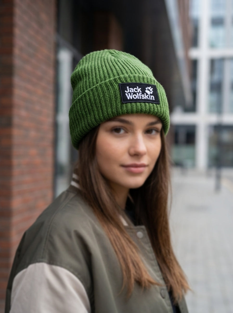 Jack Wolfskin Ribbed Forest Green Knit Beanie