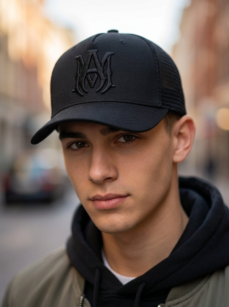 All-Black Embroidered Snapback Baseball Cap