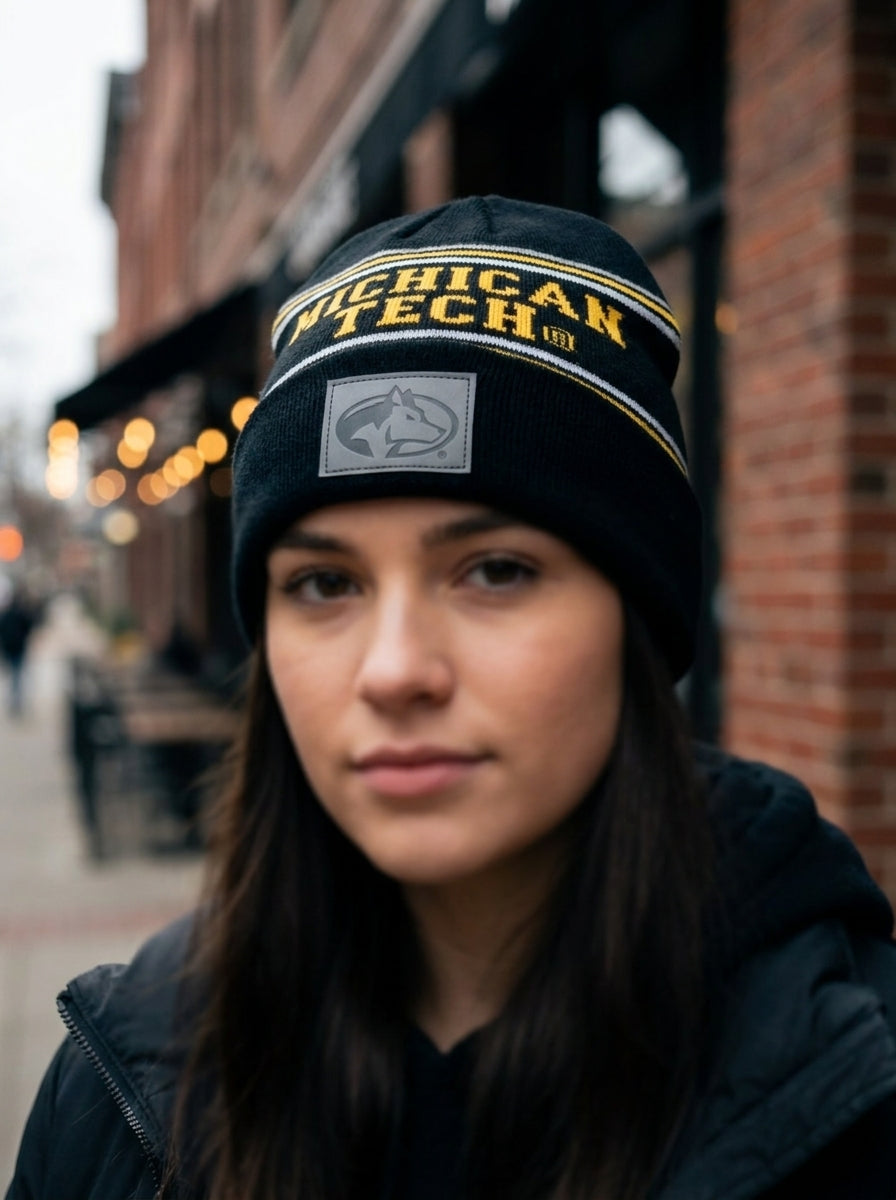 Michigan Tech Embroidered Black Vintage Beanie