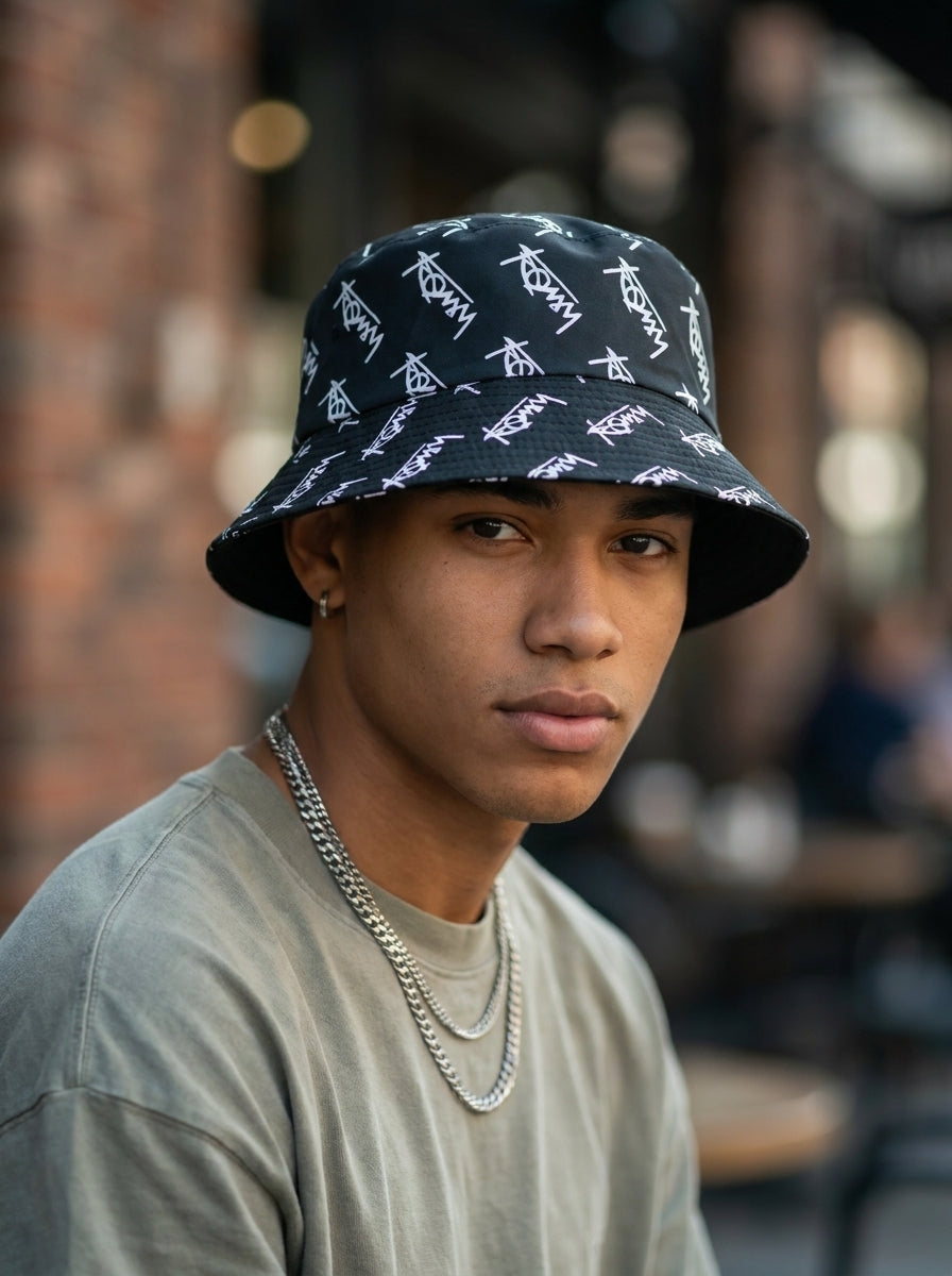 Graffiti Print Streetwear Black Bucket Hat