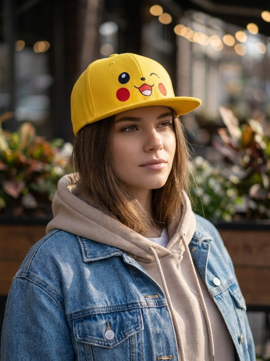 Pokémon Pikachu Winking Face Yellow Snapback Cap