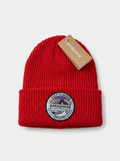 Patagonia Red Ribbed Knit Mountain Patch Cuffed Beanie