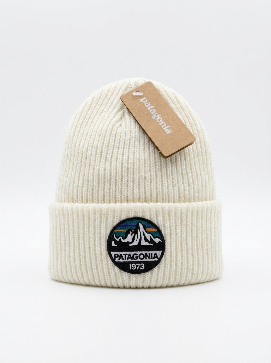 Patagonia 1973 Logo Birch White Ribbed Beanie