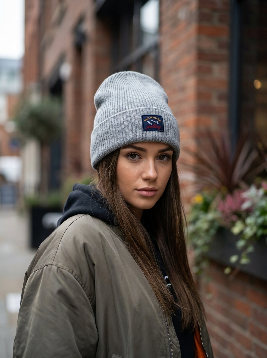 Paul & Shark Grey Yachting Ribbed Wool Beanie
