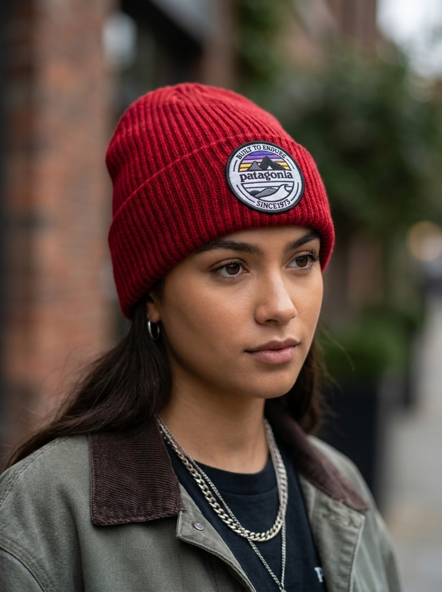 Patagonia Deep Red Heritage Patch Beanie