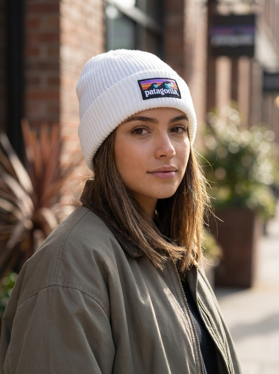Patagonia Fisherman Rolled White Beanie