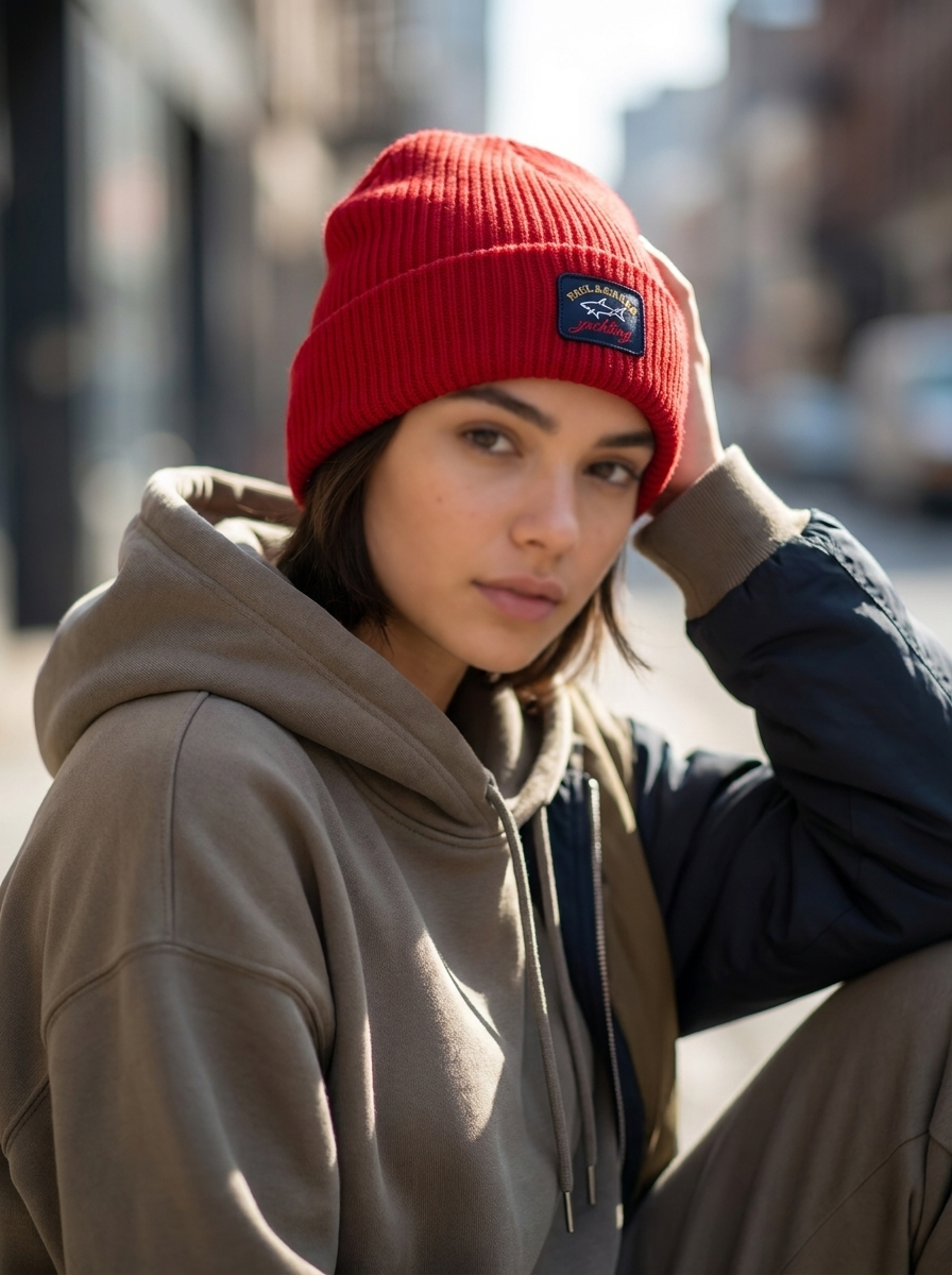 Paul & Shark Yachting Ribbed Red Knit Beanie